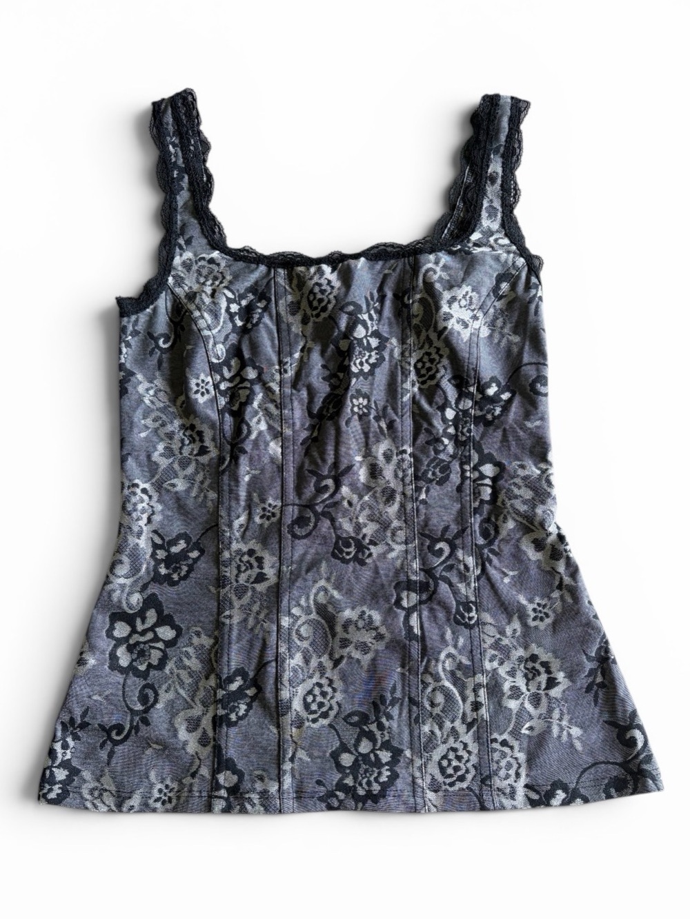 White House Black Market Black Floral Lace Corset Cami Top Size XXS